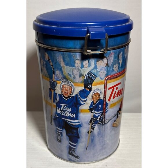 Tim Hortons Tin Limited Edition Winning Goal Collector Blue Lid 7" Tall - Picture 2 of 9